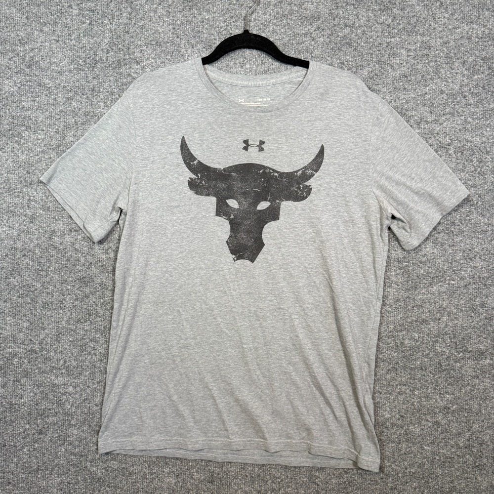 Under Armour‎ Shirt Mens Medium Gray Project Rock Logo Short Sleeve Workout